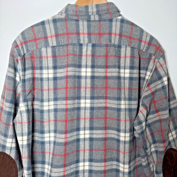 J.Crew Mens Large Gray Plaid Flannel Shirt Elbow Patches Grunge Outdoor Workwear - Picture 6 of 12